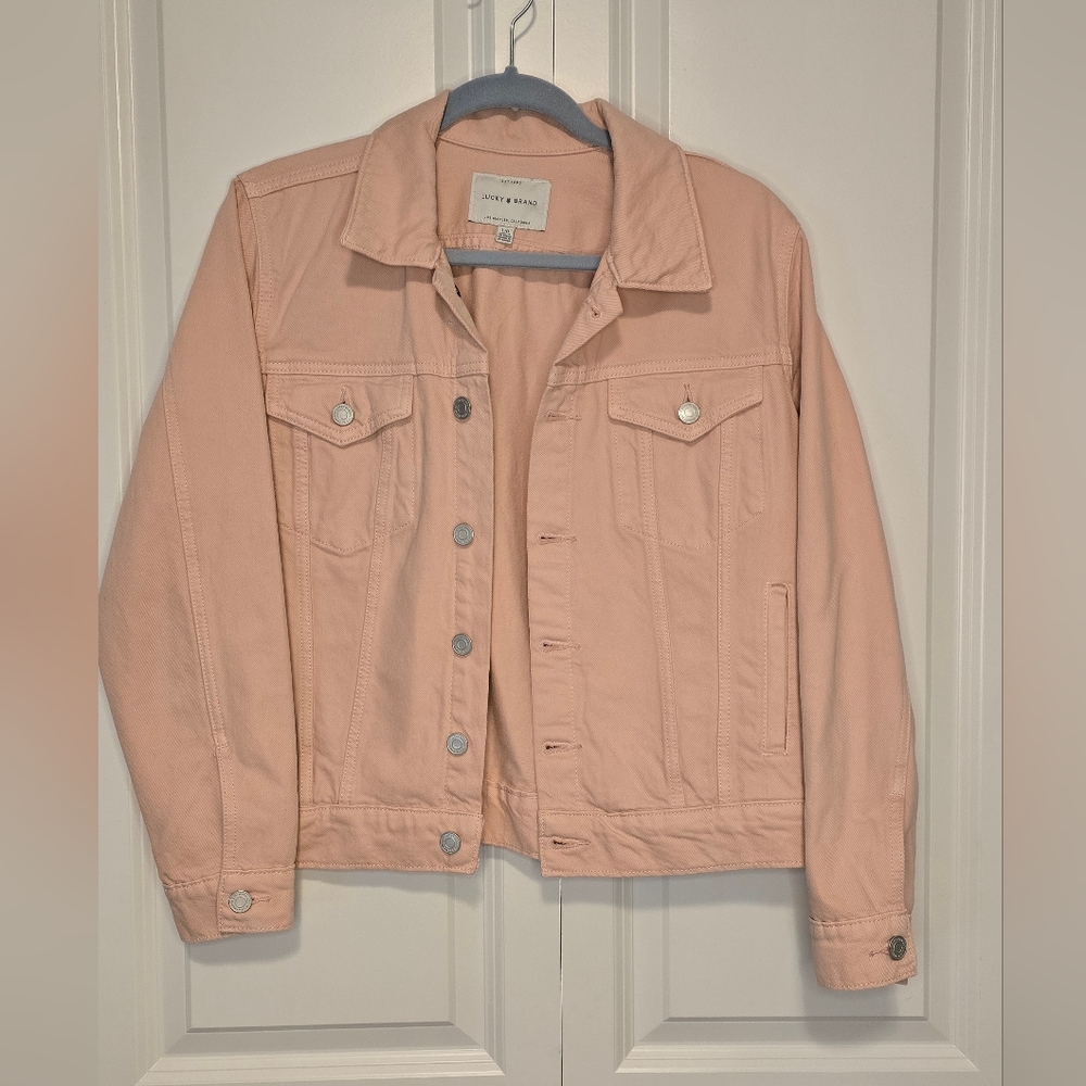 Lucky Brand Women's Pink Denim Tomboy Trucker Jacket L